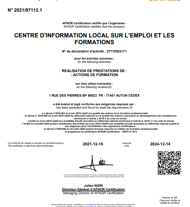 Le CILEF certifié Qualiopi !